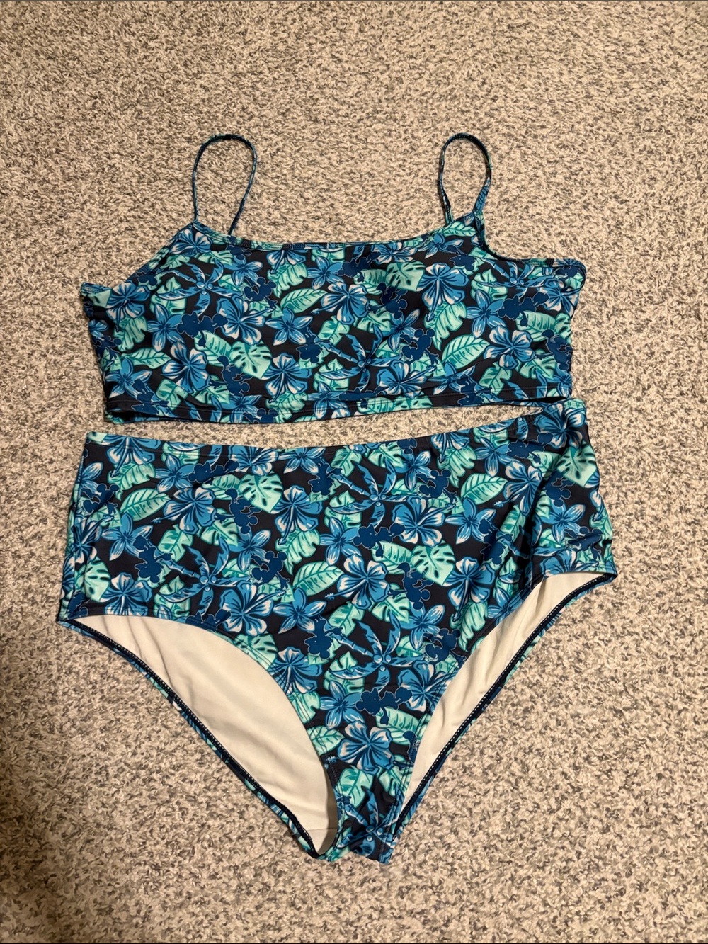 Women’s Disney Mickey Mouse Blue Floral High-Waist Bikini Set